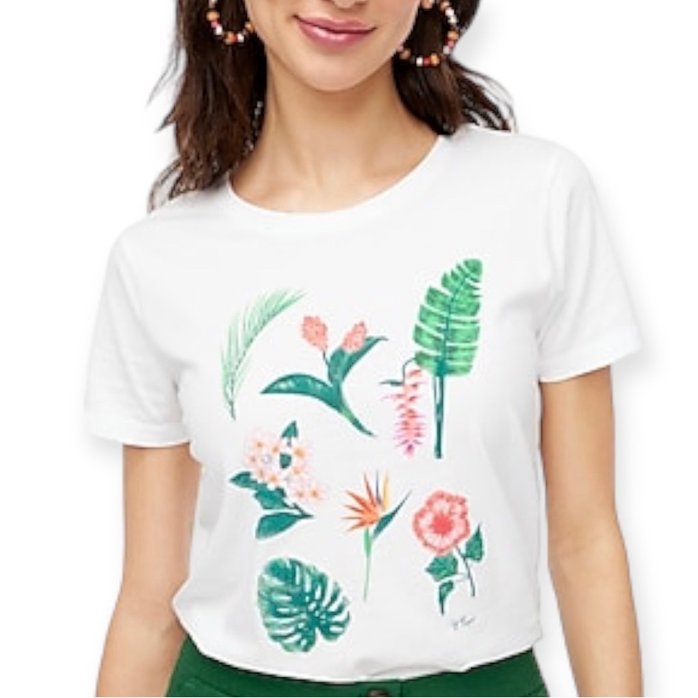 J. CREW Graphic Tee Tropical Plant Palm Flower Graphic Crew Neck T-shirt